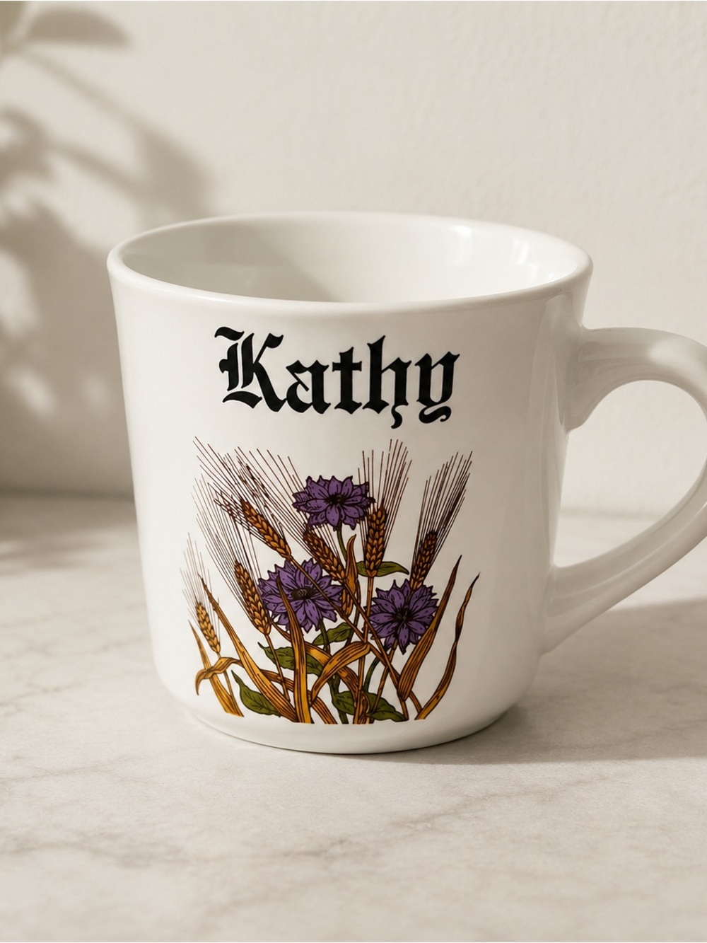 Vintage Contenova Japan Kathy Name Mug Floral Wheat Ceramic Coffee Cup